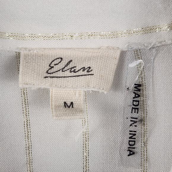 Elan Striped Button Up Shirt Women M Cream Blue Gold Metallic Made in India EUC - Picture 3 of 15